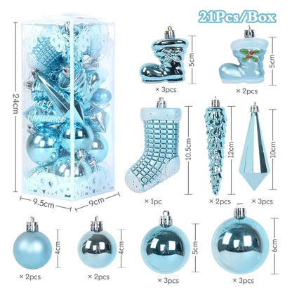 21Pcs Christmas Ball Ornaments Set – Ice Pendant Xmas Tree Hanging Decorations for Home, Navidad 2025 New Year Gift