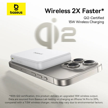 Baseus Qi2 Magnetic Power Bank 10000mah 15W Wireless Charging 22.5W Wired Charge Qi2-Certified for iPhone 16 15 14 13 12 Pro Max