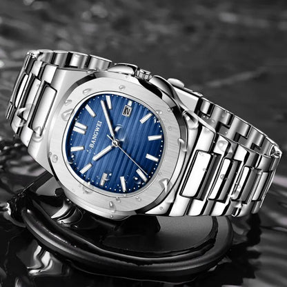 2024 Luxury Men’s Chronograph Quartz Watch – Stainless Steel 30M Waterproof Sport Wristwatch with Automatic Date Display