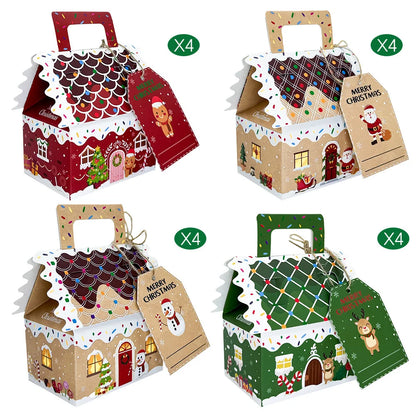 8/16pcs Christmas hand,held gift packaging box, Christmas gift box small house shaped chocolate biscuit candy packaging gift box