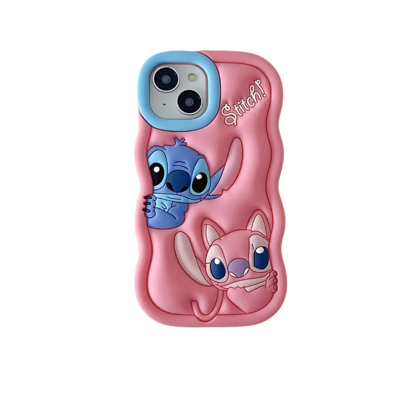 Disney Cartoon Cute Iphone 11 12 13 14 15 Pro Plus Stitch Silicone Material Simple All Inclusive Phone Case Valentine'S Day Gift