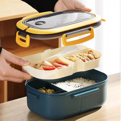 Bento Lunch Box - Double Layer with Fork & Spoon | Microwave Safe Meal Prep Container