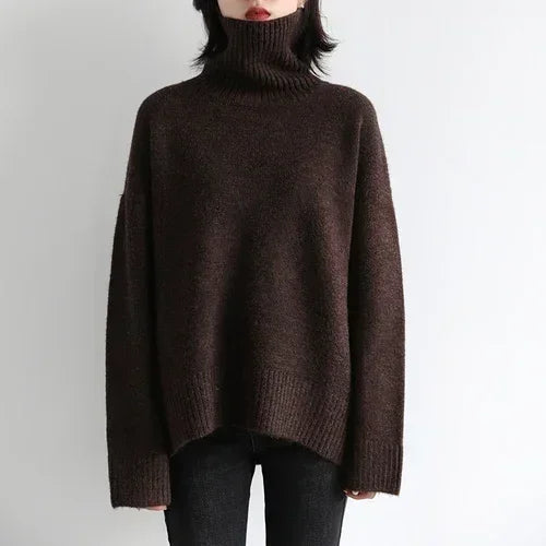 Women’s Loose Turtleneck Sweater – CHIC VEN Korean Style Warm Knit Pullover