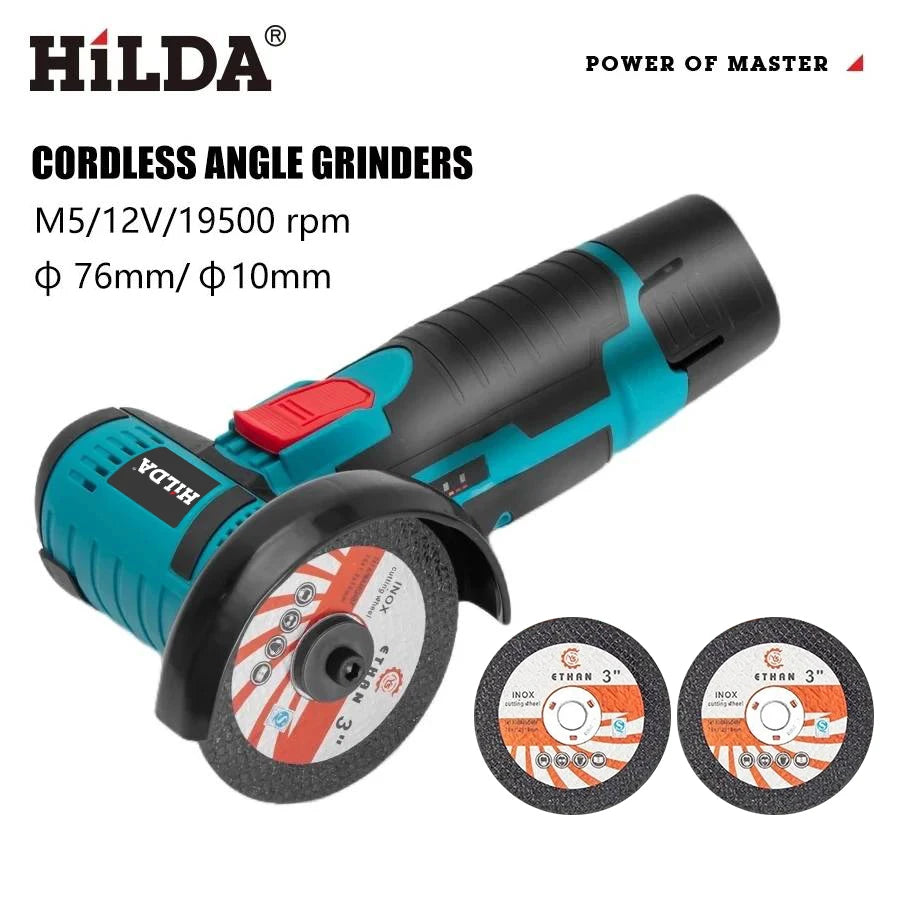 HiLDA 12V Mini Electric Angle Grinder 3-Inch Cordless Cutting & Polishing MachineElectric Angle Grinder