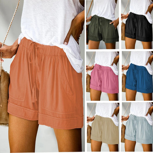 Women’s High-Waist Lace-Up Casual Shorts – Loose Twill Wide-Leg Pants | 2023 Summer European & American Style
