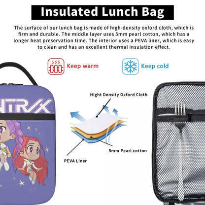 Demon Hunters Cute Cartoon Lunch Bag – Insulated Thermal Tote for Kids, Portable Cooler Bag with Vintage Print