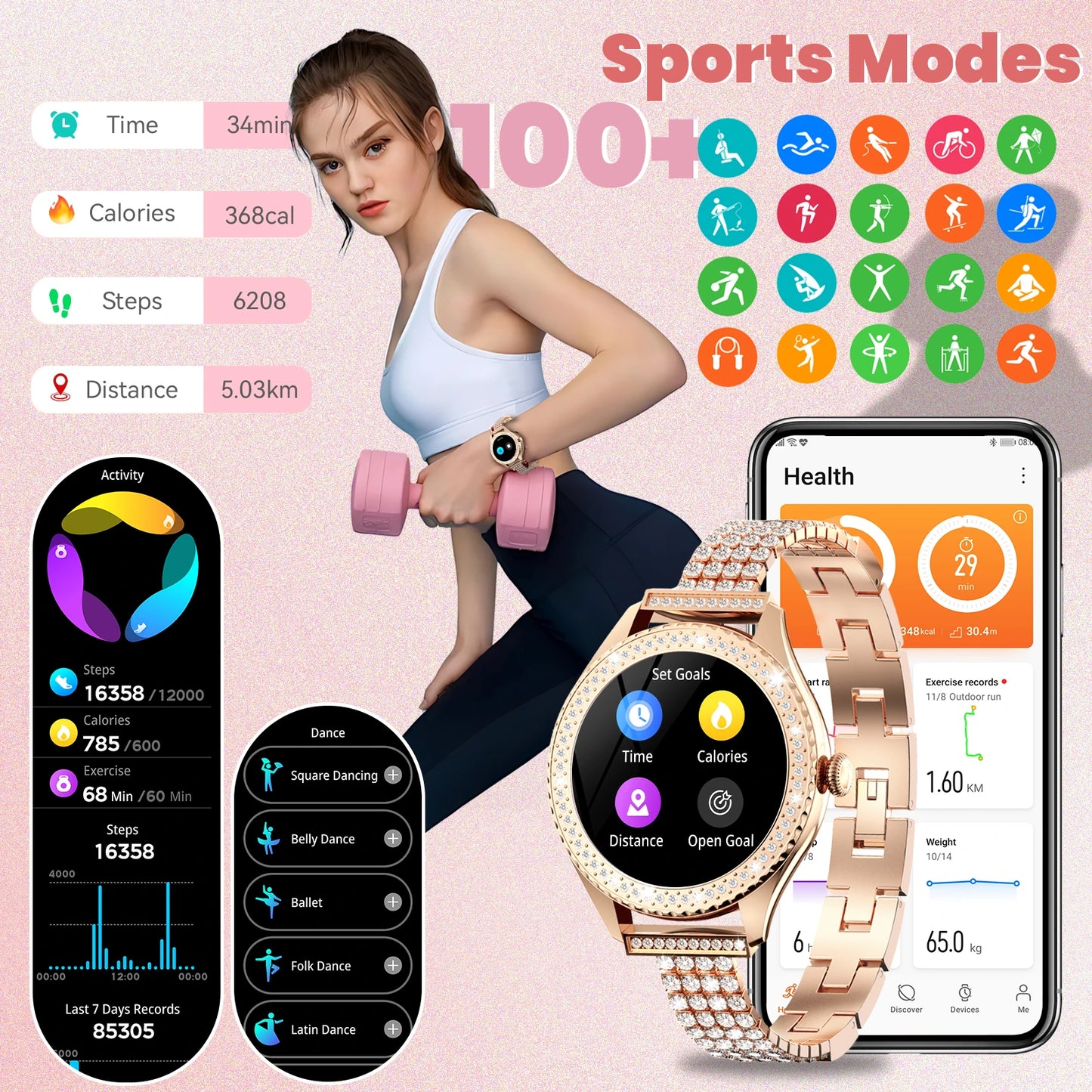 Women’s Smart Watch – Wireless Calling Smartwatch with 100+ Sports Modes, Fitness Tracking & Music Control