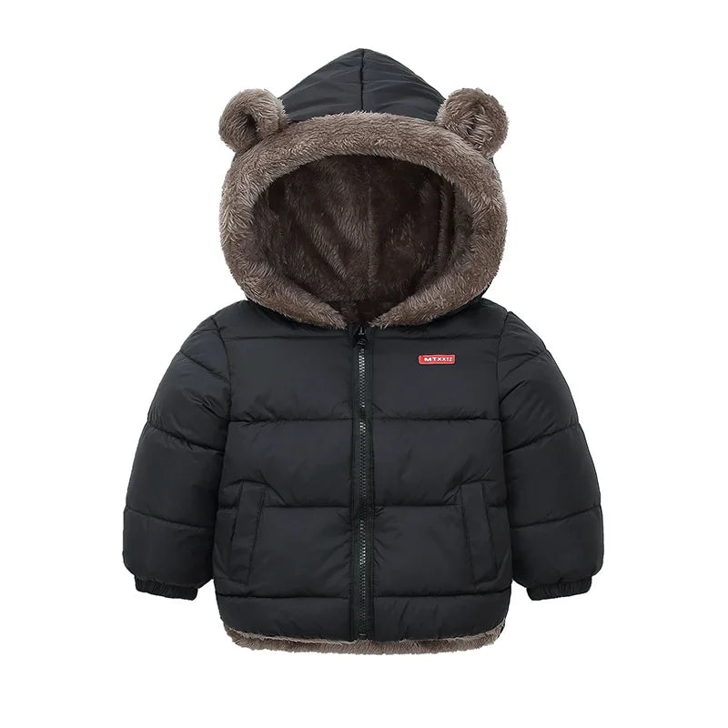 Kids’ Hooded Cotton Jacket – Winter Thick Fleece Cashmere Padded Coat for Boys & Girls