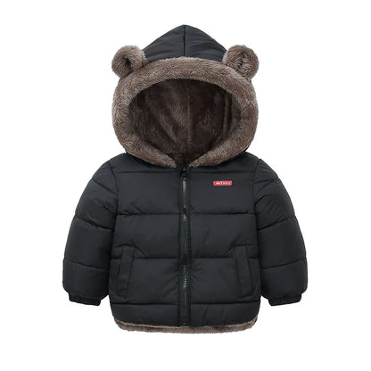 Kids’ Hooded Cotton Jacket – Winter Thick Fleece Cashmere Padded Coat for Boys & Girls