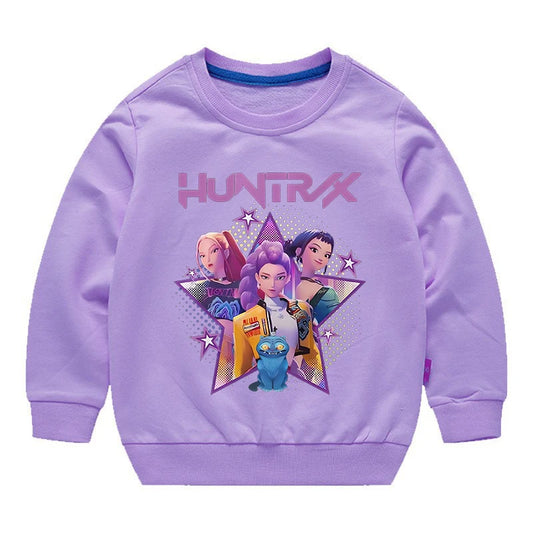 K-pop Demon Hunters Round-Neck Sweatshirt – Cute Anime Cartoon Hoodie for Children, Boys & Girls, Spring & Autumn Sport Fashion