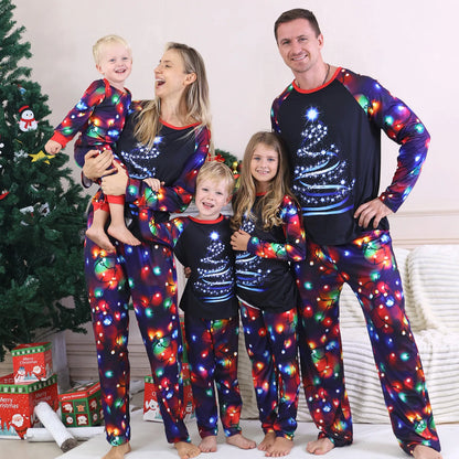 Family Christmas Pajamas Set – Reindeer & Christmas Tree Print Long Sleeve Sleepwear