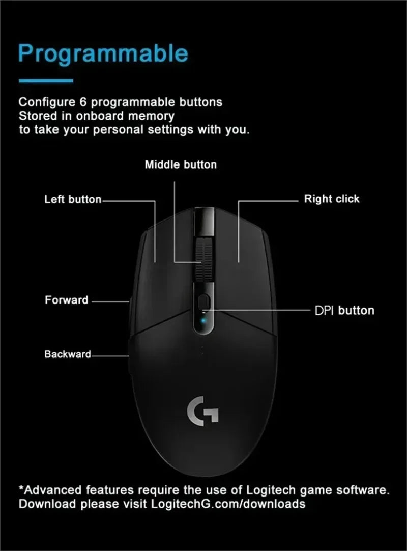 Original Logitech G304 Lightspeed Wireless Gaming Mouse 12000DPI HERO Sensor 6 Buttons for PC Mac