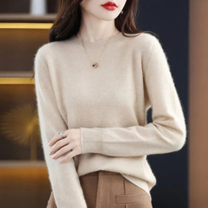 Women’s Basic O-Neck Sweater – Autumn/Winter Solid Knit Pullover