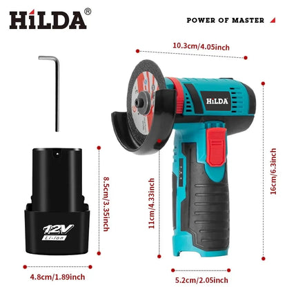 HiLDA 12V Mini Electric Angle Grinder 3-Inch Cordless Cutting & Polishing MachineElectric Angle Grinder