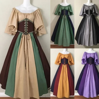 2025 Halloween Women’s Medieval Cosplay Costume – Retro Slim Swing One-Shoulder Dress for Love Live & Party