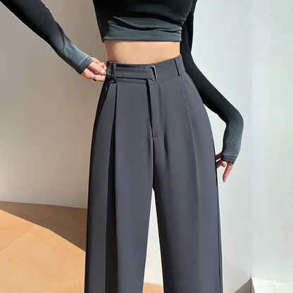 Women’s Elegant Wide-Leg Office Pants – High Waist Loose Fit Solid Color Trousers for Spring/Summer 2025