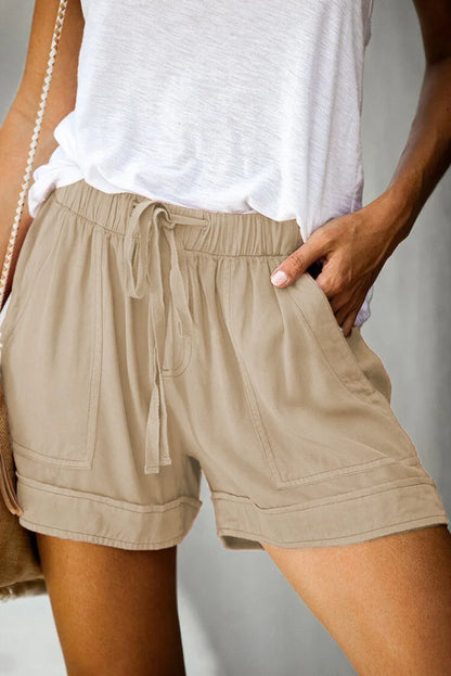 Women’s High-Waist Lace-Up Casual Shorts – Loose Twill Wide-Leg Pants | 2023 Summer European & American Style