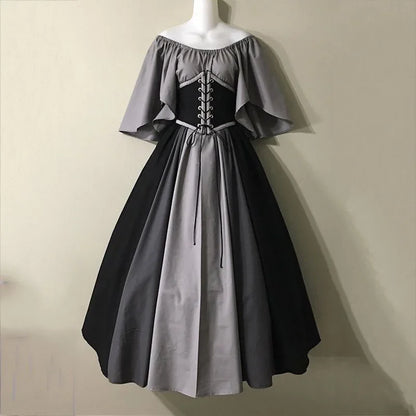 2025 Halloween Women’s Medieval Cosplay Costume – Retro Slim Swing One-Shoulder Dress for Love Live & Party