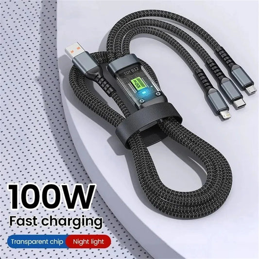 3-in-1 100W Cables 5A Fast Charging USB To Type-C Micro Wire Data Cord For Samsung Xiaomi iPhone Quick Charge USB Type C Cable