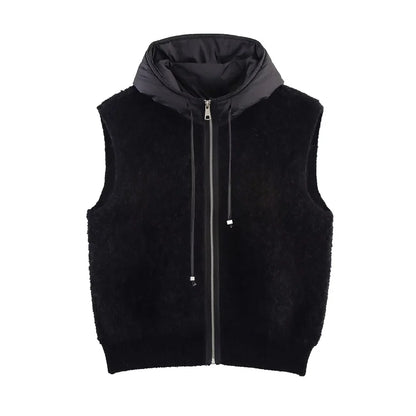 Women’s Cotton Towel-Knit Hooded Zipper Cardigan Vest – New Casual Temperament Style Outerwear