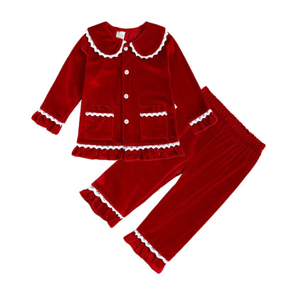 Christmas Family Xmas Children Boy Girl Pyjamas Dress Clothes Sets Customizing Velvet Long Sleeve Kid Sleepwear+Pants Costumes