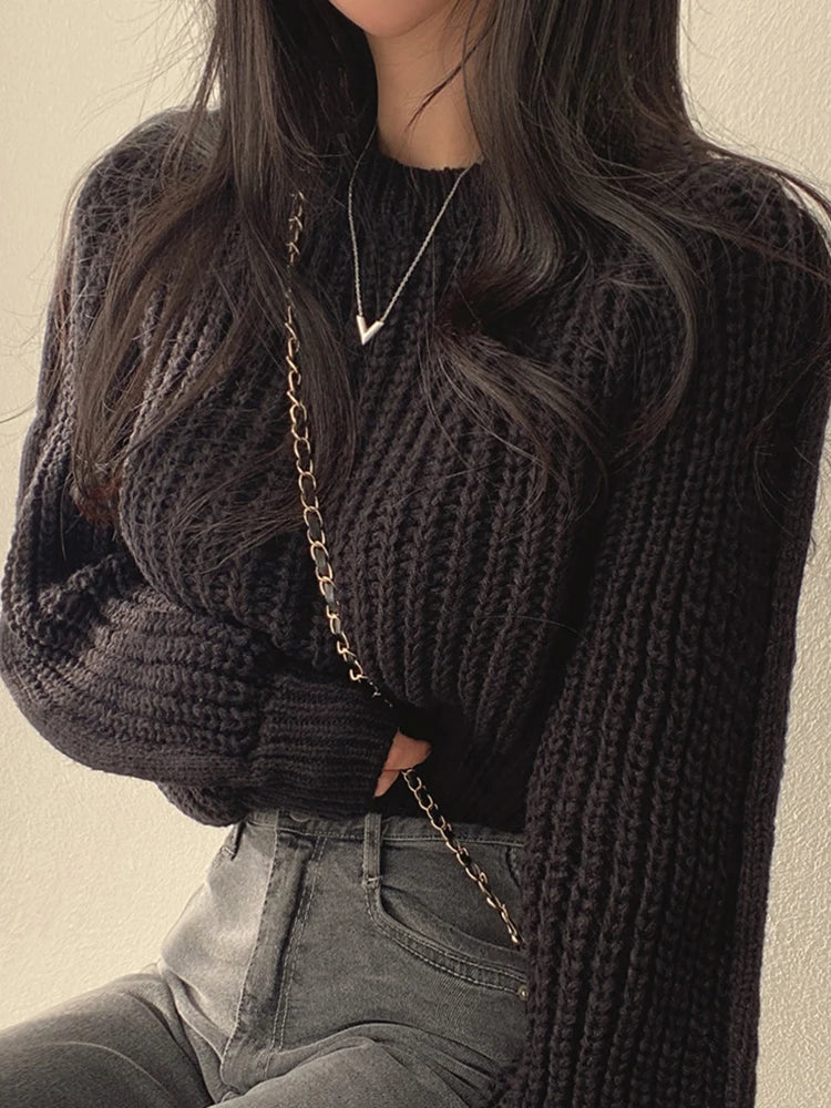 Women’s Vintage Harajuku Sweater – Loose Lantern Sleeve Knit Pullover