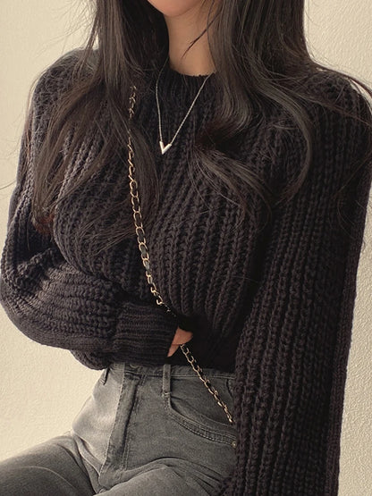 Women’s Vintage Harajuku Sweater – Loose Lantern Sleeve Knit Pullover