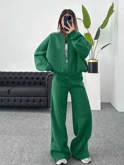 Women’s 2025 Casual Two-Piece Pants Set – Long-Sleeved Cardigan Sweatshirt & Trousers | Autumn & Winter Street Fashion