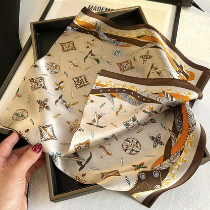 2025 Satin Imitation Print Silk Scarf Square Women Neck Scarves Wrap Headkerchief Beach Hair Band Women's Bandana