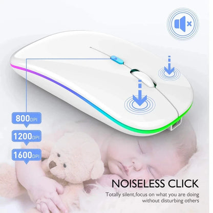 Wireless Rechargeable Silent LED Backlit Mouse – Dual Mode Bluetooth & 2.4GHz Optical Mouse for Laptop & PC