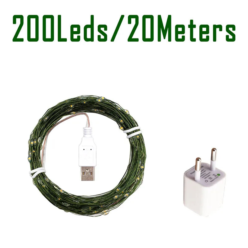 200M 2000LED Green Wire Fairy String Light Garland With Waterproof For Christmas Outdoor Wedding Garden Patio Room Decoration