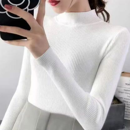 Autumn Winter Women’s Mock Neck Slim Knit Sweater