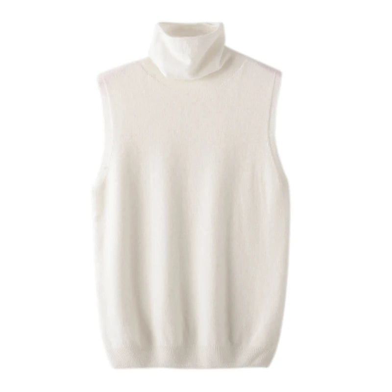 Women’s 100% Merino Wool Turtleneck Sweater Vest – Sleeveless Knitted Pullover