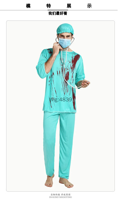 2025 Halloween Adult Cosplay Horror Costume – Bloody Doctor & Nurse Outfit for Men and Women, Masquerade Party Game Costume