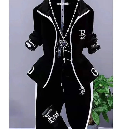 Women’s Casual Two-Piece Set – Korean Fashion Slim Long Sleeve Jacket & Pants Sportswear Outfit