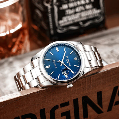 CHRONOS Luxury Men’s Stainless Steel Quartz Watch – Waterproof Luminous Date Wristwatch