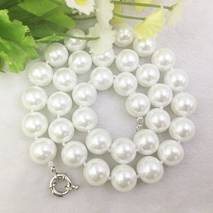 12mm White Sea Shell Pearl Jewelry Set – Necklace, Bracelet & Earrings with Natural Stone Beads for Women
