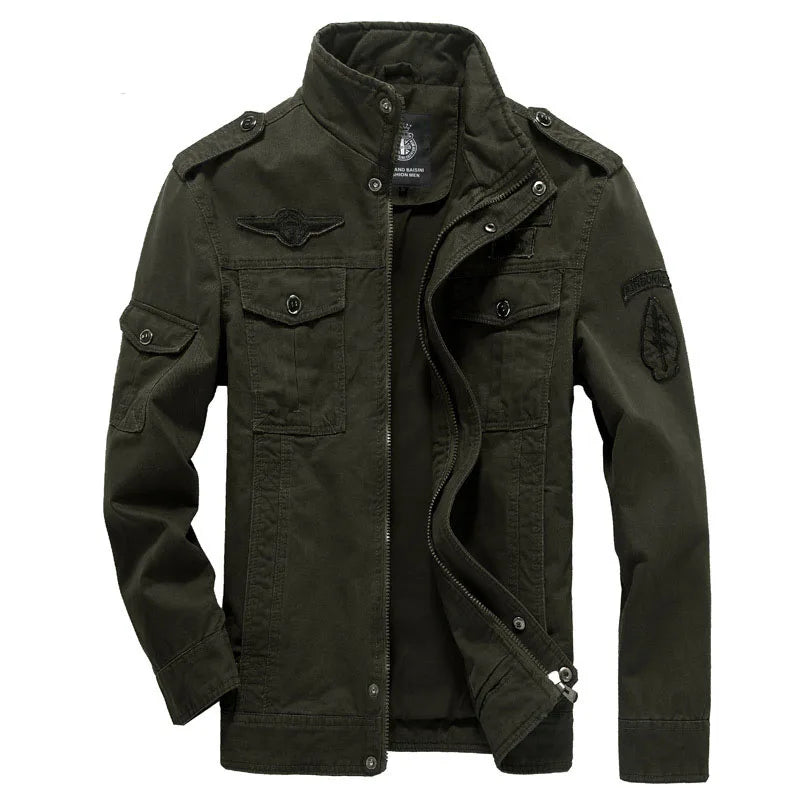 Men’s Military Cotton Jacket – 2025 High-Quality Multi-Pocket Embroidered Pilot Coat (Plus Size)