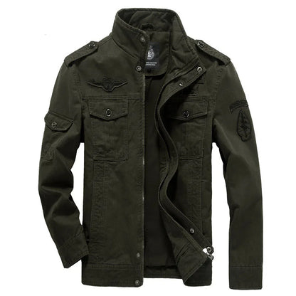 Men’s Military Cotton Jacket – 2025 High-Quality Multi-Pocket Embroidered Pilot Coat (Plus Size)