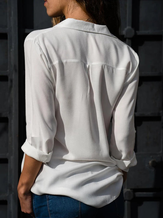 Women’s Elegant Chiffon Blouse – Long Sleeve Loose Lapel Shirt | Casual Office Lady Tunic Top for Spring & Summer