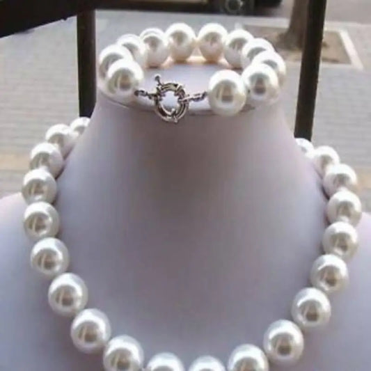 12mm White South Sea Shell Pearl Necklace & Bracelet Set – Dragon Reiki Amulet Tibetan Cross Jewelry for Men