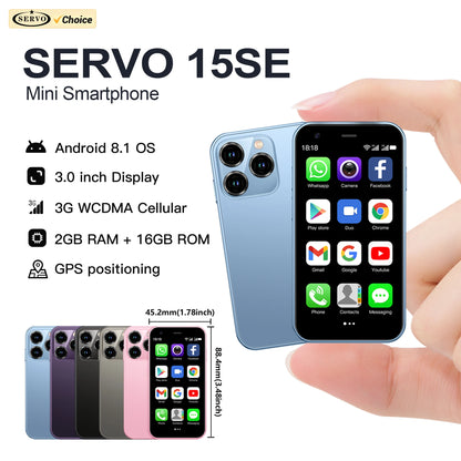 SERVO 15SE Mini Smartphone 3.0" Android 3G Dual SIM 2GB+16GB WiFi WhatsApp Small Smart Phone