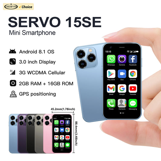 SERVO 15SE Mini Smartphone 3.0" Android 3G Dual SIM 2GB+16GB WiFi WhatsApp Small Smart Phone