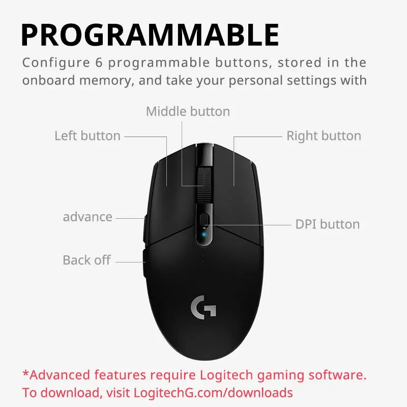 Logitech G304/G305 Lightspeed Wireless Gaming Mouse 6 Programmable Buttons 12000DPI Battery Usb Stock RGB Wireless Mouse