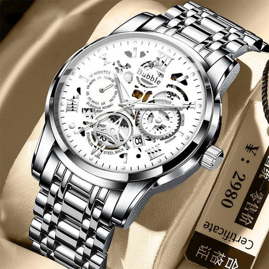 UTHAI Men’s Luxury Roman Hollow Quartz Watch – Waterproof Versatile Stainless Steel Wristwatch
