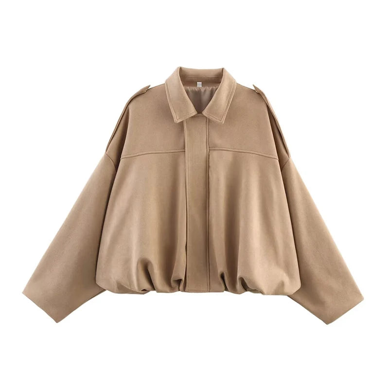 Women’s Bomber Jacket – Vintage Turn-Down Collar Loose Fashion Coat