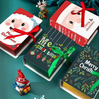 12Pcs Book-Shaped Christmas Treat Boxes – Merry Christmas Paper Gift Boxes for Candy, Cookies & Holiday Wrapping