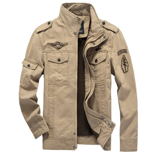 Men’s Military Cotton Jacket – 2025 High-Quality Multi-Pocket Embroidered Pilot Coat (Plus Size)