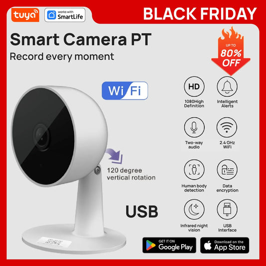 Tuya Smart 1080p Wi-Fi Smart Home Security Camera 2MP, HD,Real-time APP Alerts, 2-Way Audio, with Motion Tracking for Baby & Pet