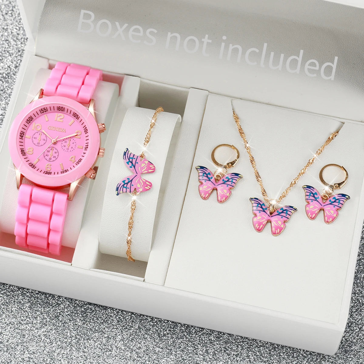 5/6PCS Women’s Quartz Watch Set Fashion Silicone Band Girls Gift Wristwatch (No Box)